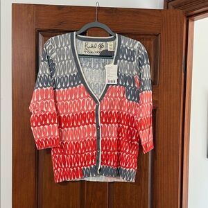 Field Flower Red & Gray Loop-Pattern V-Neck Button Cardigan
